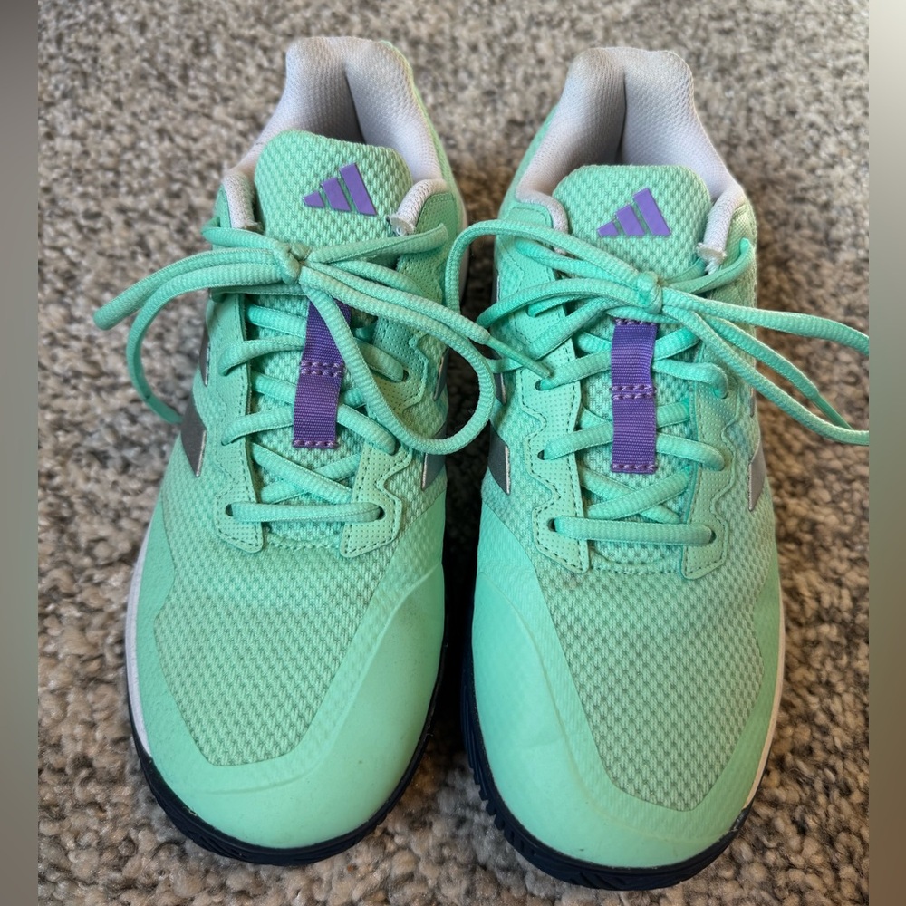 Adidas’s women’s teal and purple game court 2 tennis shoes. Size 8.5.